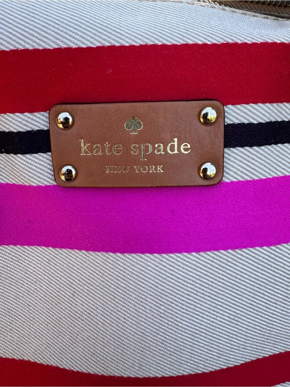 kate spade Striped Canvas Satchel in Pink, Red, Black & Cream